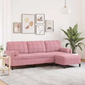 Dreisitzer-Sofa mit rosa Samt-Hocker, 210 cm. von , Sofas - Ref: Foro24-3278280, Preis: 381,98 €, Rabatt: %