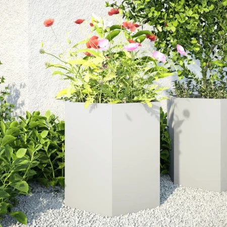 Hexagonal planters 2 units white steel 46x40x45 cm by , Pots and planters - Ref: Foro24-851111, Price: 69,22 €, Discount: %