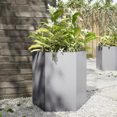 Hexagonal stainless steel planter 46x40x45 cm by , Pots and planters - Ref: Foro24-851118, Price: 37,98 €, Discount: %