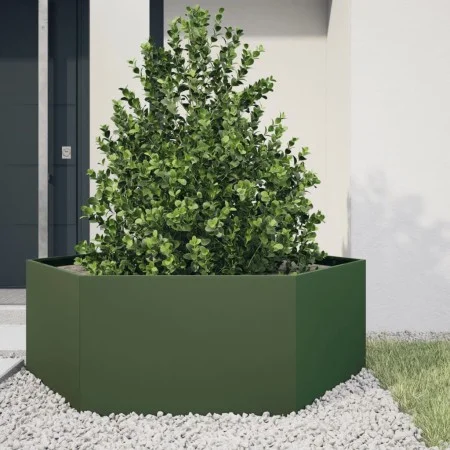 Sechseckiges Pflanzgefäß aus olivgrünem Stahl, 138x120x45 cm. von , Töpfe und Pflanzgefäße - Ref: Foro24-851139, Preis: 97,88...