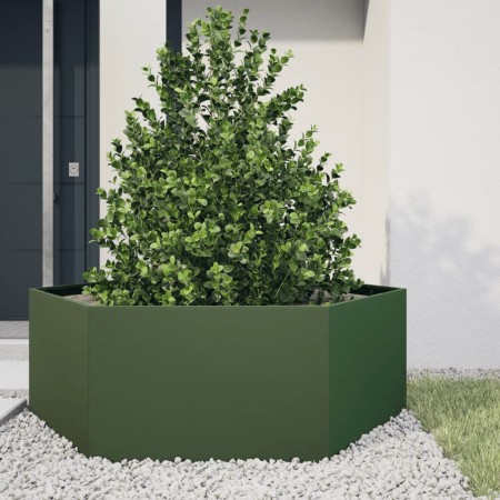 Sechseckiges Pflanzgefäß aus olivgrünem Stahl, 138x120x45 cm. von , Töpfe und Pflanzgefäße - Ref: Foro24-851139, Preis: 99,92...