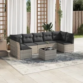 Garden sofa set 8 pieces and gray synthetic rattan cushions by , Garden sets - Ref: Foro24-3217442, Price: 519,04 €, Discount: %