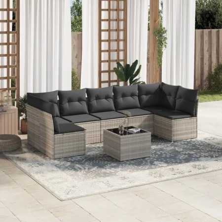 Garden sofa set 8 pieces and gray synthetic rattan cushions by , Garden sets - Ref: Foro24-3217442, Price: 519,04 €, Discount: %