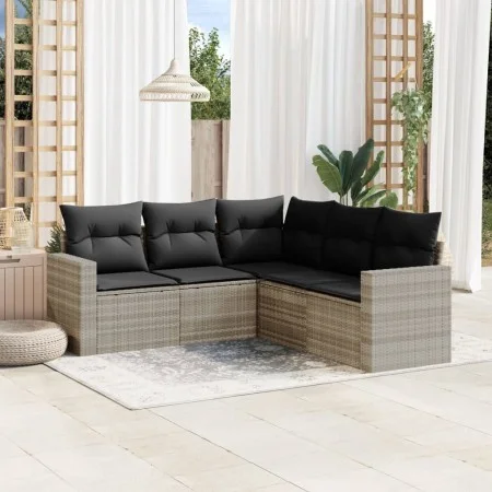 Set de sofás jardín y cojines 5 pzas ratán sintético gris claro by , Modular outdoor sofas - Ref: Foro24-3251289, Price: 364,...