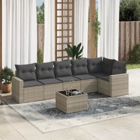 Set de sofás de jardín 7 pzas con cojines ratán PE gris claro by , Modular outdoor sofas - Ref: Foro24-3251339, Price: 471,09...