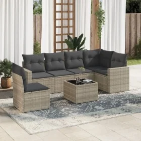 Set de sofás de jardín 7 pzas con cojines ratán PE gris claro by , Modular outdoor sofas - Ref: Foro24-3251379, Price: 471,09...