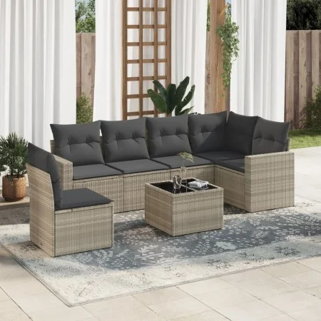 Set de sofás de jardín 7 pzas con cojines ratán PE gris claro by , Modular outdoor sofas - Ref: Foro24-3251379, Price: 471,09...