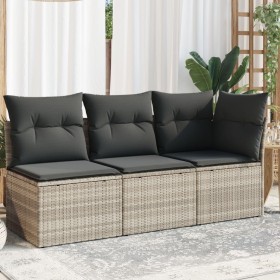 Gartensofa mit Kissen, 3-Sitzer, aus hellem grauem Kunststoffrattan von , Outdoor-Sofas - Ref: Foro24-366193, Preis: 203,90 €...