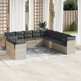 Gartensofa-Set 11-teilig mit grauen Kissen aus synthetischem Rattan von , Gartensets - Ref: Foro24-3249721, Preis: 756,52 €, ...