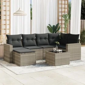 Set de sofás de jardín 7 pzas con cojines ratán PE gris claro by , Modular outdoor sofas - Ref: Foro24-3251609, Price: 473,28...