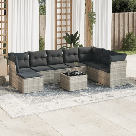 Gartenmöbel-Set 9-teilig mit Kissen aus hellem grauem Kunst-Rattan. von , Gartensets - Ref: Foro24-3249901, Preis: 591,69 €, ...