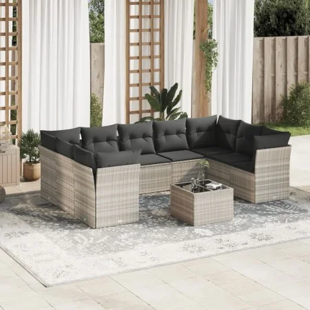 Set sofás jardín 10 pzas con cojines ratán sintético gris claro by , Garden sets - Ref: Foro24-3249981, Price: 699,68 €, Disc...