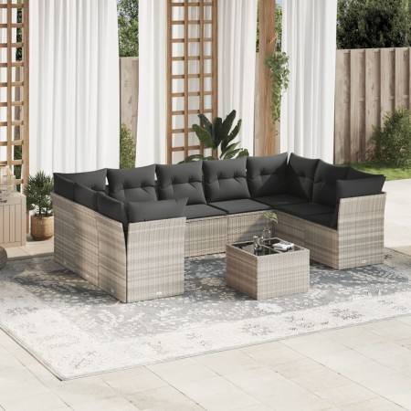 Set sofás jardín 10 pzas con cojines ratán sintético gris claro by , Garden sets - Ref: Foro24-3249981, Price: 686,40 €, Disc...