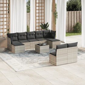 Set sofás jardín 10 pzas con cojines ratán sintético gris claro by , Garden sets - Ref: Foro24-3250121, Price: 613,30 €, Disc...
