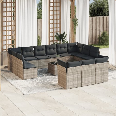 Set sofás jardín 14 pzas con cojines ratán sintético gris claro by , Garden sets - Ref: Foro24-3250301, Price: 940,56 €, Disc...