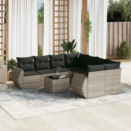 Set muebles jardín 9 pzas y cojines ratán sintético gris claro by , Garden sets - Ref: Foro24-3253499, Price: 634,94 €, Disco...