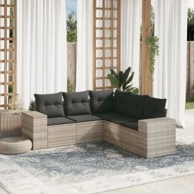 Set de sofás jardín y cojines 5 pzas ratán sintético gris claro by , Garden sets - Ref: Foro24-3254889, Price: 379,54 €, Disc...