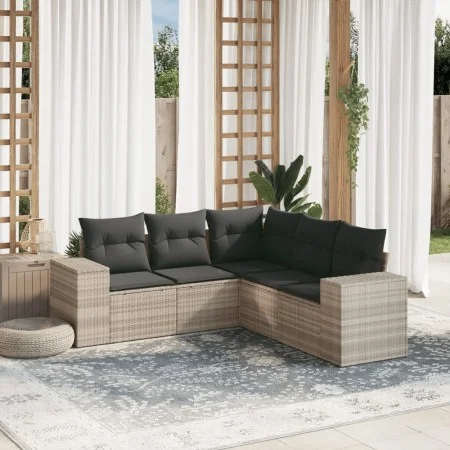 Set de sofás jardín y cojines 5 pzas ratán sintético gris claro by , Garden sets - Ref: Foro24-3254889, Price: 379,54 €, Disc...