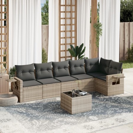 Set de sofás de jardín 7 pzas con cojines ratán PE gris claro by , Garden sets - Ref: Foro24-3252539, Price: 461,95 €, Discou...