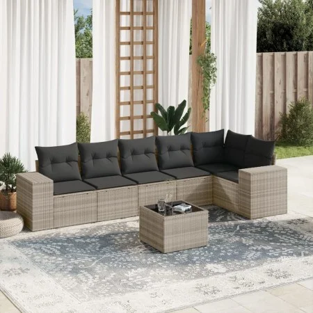 Set de sofás de jardín 7 pzas con cojines ratán PE gris claro by , Garden sets - Ref: Foro24-3254939, Price: 496,57 €, Discou...