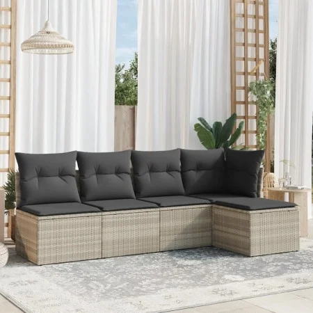 Set de sofás jardín y cojines 5 pzas ratán sintético gris claro by , Garden sets - Ref: Foro24-3249361, Price: 328,61 €, Disc...