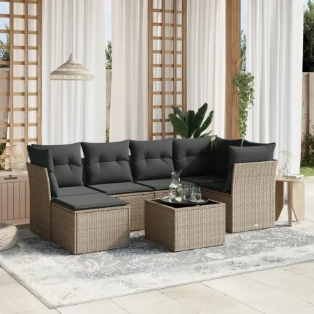 Gartensofagarnitur 7-teilig mit Kissen, hellgrauer PE-Rattan von , Gartensets - Ref: Foro24-3263188, Preis: 467,50 €, Rabatt: %