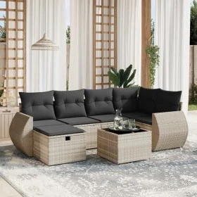 Set de sofás de jardín 7 pzas con cojines ratán PE gris claro by , Garden sets - Ref: Foro24-3264118, Price: 484,62 €, Discou...