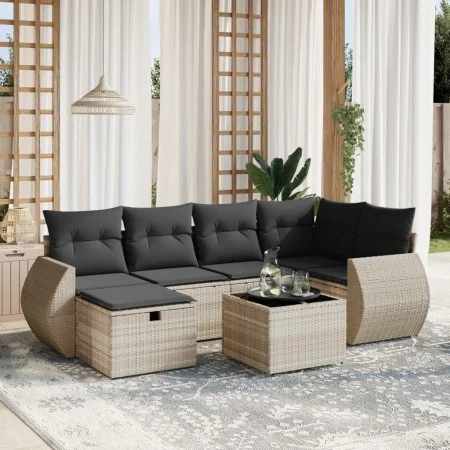 Set de sofás de jardín 7 pzas con cojines ratán PE gris claro by , Garden sets - Ref: Foro24-3264118, Price: 484,62 €, Discou...
