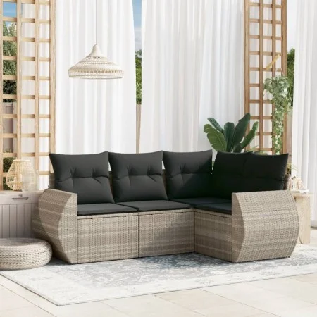 Set de sofás de jardín 4 pzas y cojines ratán sintético gris by , Garden sets - Ref: Foro24-3221311, Price: 325,28 €, Discoun...