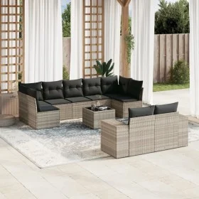 Set sofás jardín 10 pzas con cojines ratán sintético gris claro by , Garden sets - Ref: Foro24-3223031, Price: 690,41 €, Disc...
