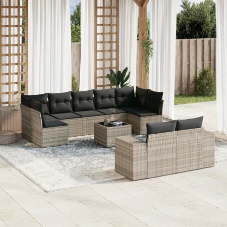 Set sofás jardín 10 pzas con cojines ratán sintético gris claro by , Garden sets - Ref: Foro24-3223031, Price: 677,10 €, Disc...