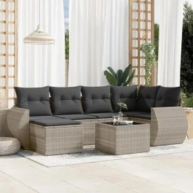 Set de sofás de jardín 7 pzas con cojines ratán PE gris claro by , Garden sets - Ref: Foro24-3254009, Price: 490,40 €, Discou...