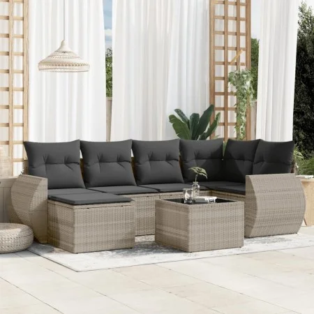 Set de sofás de jardín 7 pzas con cojines ratán PE gris claro by , Garden sets - Ref: Foro24-3254009, Price: 490,40 €, Discou...
