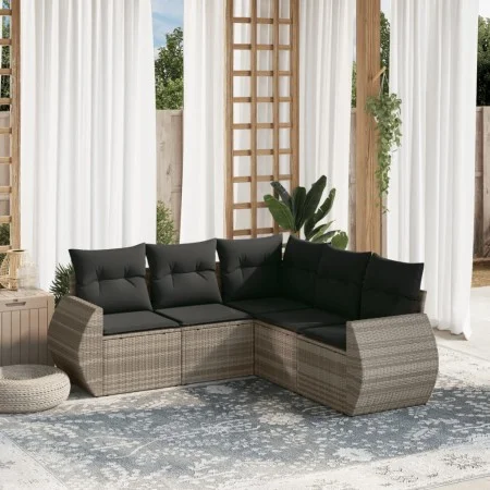 Set de sofás jardín y cojines 5 pzas ratán sintético gris claro by , Garden sets - Ref: Foro24-3221351, Price: 383,28 €, Disc...