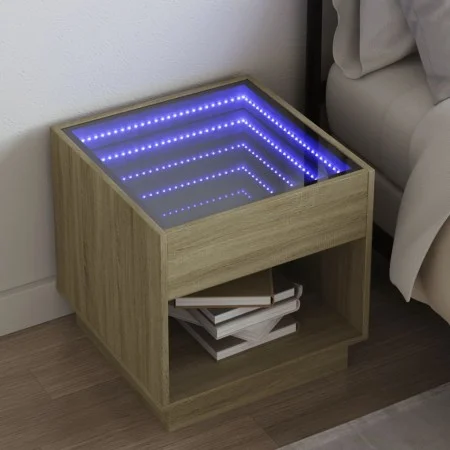 Mesita de noche con Infinity LED roble Sonoma 50x50x50 cm by , Nightstands - Ref: Foro24-3284086, Price: 81,84 €, Discount: %