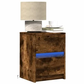 Mesita de noche luces LED 2 uds madera ingeniería roble ahumado by , Nightstands - Ref: Foro24-852042, Price: 83,61 €, Discou...