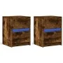 Mesita de noche luces LED 2 uds madera ingeniería roble ahumado by , Nightstands - Ref: Foro24-852042, Price: 83,61 €, Discou...