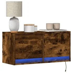 Mueble de TV de pared con luces LED roble ahumado 80x31x35 cm by , TV Furniture - Ref: Foro24-852359, Price: 60,37 €, Discoun...
