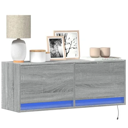 Mueble de TV de pared con luces LED gris Sonoma 100x31x35 cm by , TV Furniture - Ref: Foro24-852367, Price: 72,91 €, Discount: %