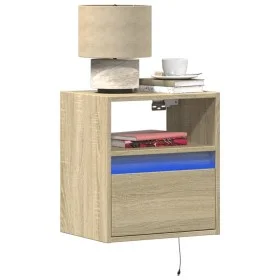Mesitas de noche de pared con luces LED 2 unidades roble Sonoma by , Nightstands - Ref: Foro24-3307980, Price: 81,12 €, Disco...