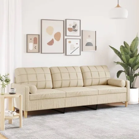 Sofá de 3 plazas con cojines tela color crema 210 cm by , Sofas - Ref: Foro24-3278203, Price: 328,68 €, Discount: %