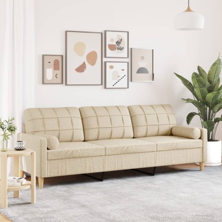 Sofá de 3 plazas con cojines tela color crema 210 cm by , Sofas - Ref: Foro24-3278203, Price: 334,60 €, Discount: %