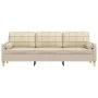 Sofá de 3 plazas con cojines tela color crema 210 cm by , Sofas - Ref: Foro24-3278203, Price: 328,68 €, Discount: %