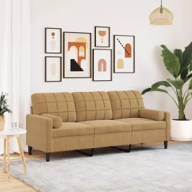 Sofá de 3 plazas con cojines terciopelo marrón 180 cm von , Sofas - Ref: Foro24-3278236, Preis: 330,86 €, Rabatt: %