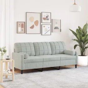 Sofá de 3 plazas con cojines terciopelo gris claro 180 cm von , Sofas - Ref: Foro24-3278229, Preis: 270,42 €, Rabatt: %