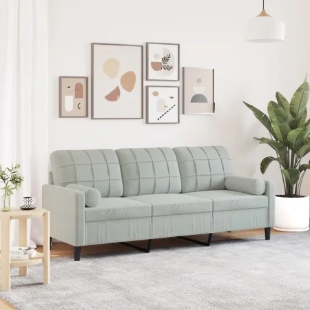 Sofá de 3 plazas con cojines terciopelo gris claro 180 cm von , Sofas - Ref: Foro24-3278229, Preis: 270,42 €, Rabatt: %