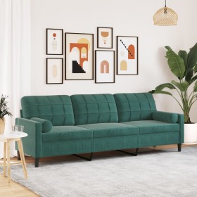 Sofá de 3 plazas con cojines terciopelo verde oscuro 210 cm von , Sofas - Ref: Foro24-3278241, Preis: 358,27 €, Rabatt: %