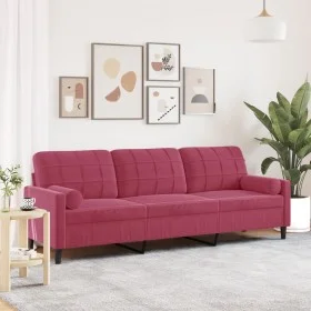 Sofá de 3 plazas con cojines terciopelo rojo tinto 210 cm von , Sofas - Ref: Foro24-3278243, Preis: 322,59 €, Rabatt: %