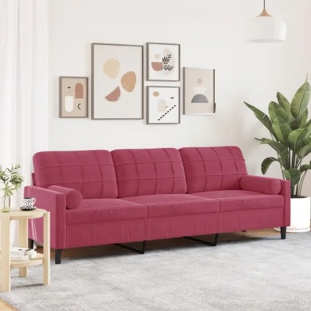 Sofá de 3 plazas con cojines terciopelo rojo tinto 210 cm by , Sofas - Ref: Foro24-3278243, Price: 322,59 €, Discount: %