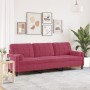 Sofá de 3 plazas con cojines terciopelo rojo tinto 210 cm by , Sofas - Ref: Foro24-3278243, Price: 328,30 €, Discount: %